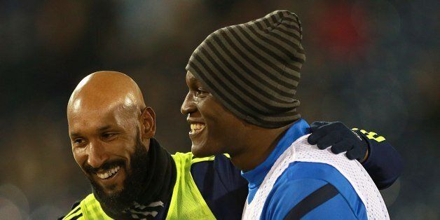 Everton's Romelu Lukaku (right) and West Bromwich Albion's Nicolas Anelka during warm-up