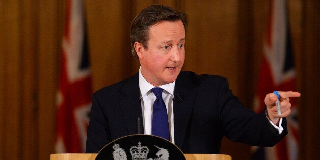 Prime Minister David Cameron addresses the media during a press conference in 10 Downing Street, London, where he promised that