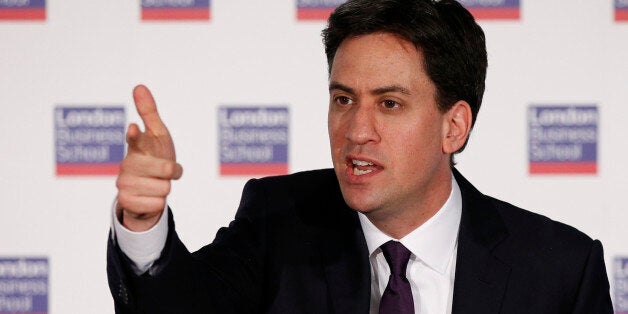 Labour Party Leader Ed Miliband delivers a speech on Britain's future in Europe at the London Business School