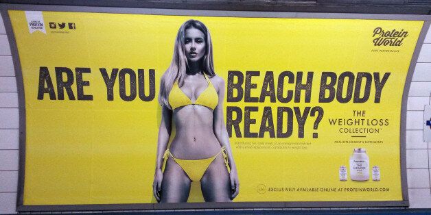 Photo of a Protein World advert displayed in an underground station in London, as the controversial