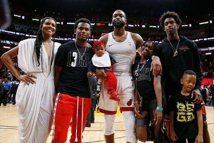 Dwyane Wade and his family after he played his final home for the Miami Heat in April.