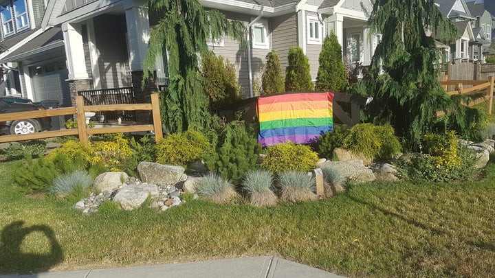 The original flag was draped over a sign on Ebenal's property.