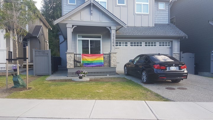 One of the many houses in the neighbourhood displaying a pride flag after Ebenal's was removed by the township. 