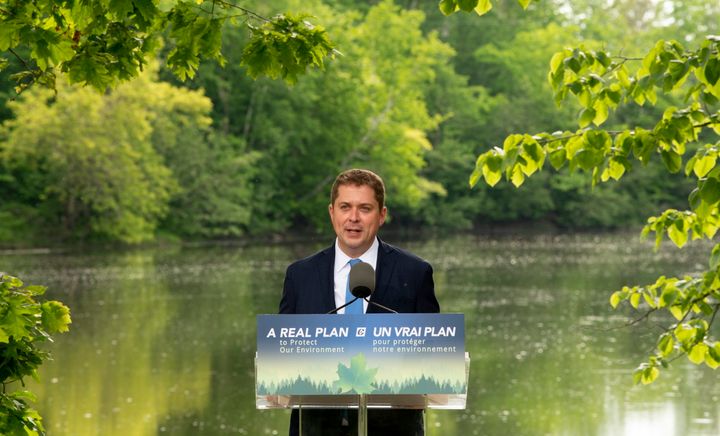 Conservative Leader Andrew Scheer delivers a speech on the environment in Chelsea, Que. on June 19, 2019.