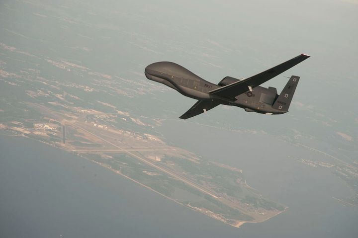 The RQ-4 Global Hawk unmanned aircraft system (UAS) can fly at high altitudes for more than 30 hours, gathering near-real-time, high-resolution imagery of large areas of land in all types of weather, maker Northrop Grumman says on its website. 
