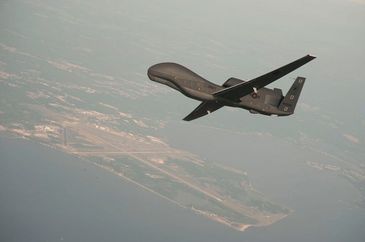 The RQ-4 Global Hawk unmanned aircraft system (UAS) can fly at high altitudes for more than 30 hours, gathering near-real-tim