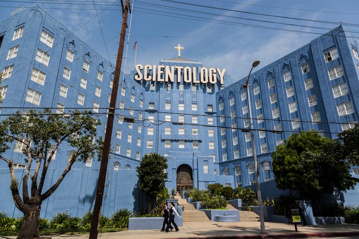An archival photo shows a Church of Scientology building on Sunset Blvd. in Los Angeles.