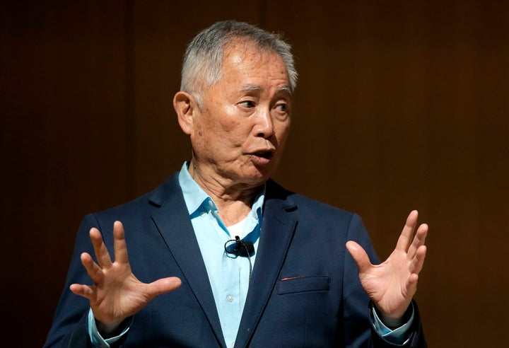 Actor George Takei speaks May 8, 2018, about his experiences in U.S. internment camps during World War II at an appearance at Boston Public Library.