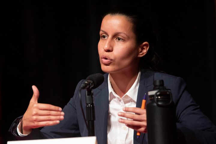 Tiffany Cabán speaks during a Queens district attorney candidates forum on June 13. If elected, she would be New York City's first Latina and first openly queer DA.