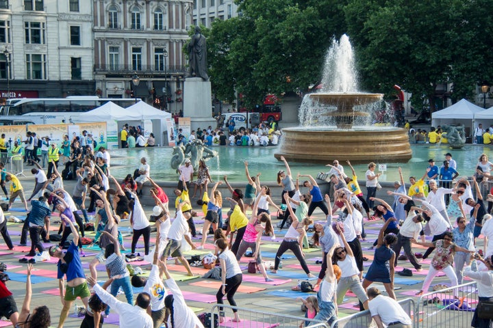 <p>International Yoga Day in London 2017 in Trafalgar Square.</p>