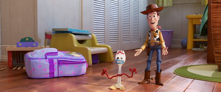 Forky and Woody in "Toy Story 4," directed by Josh Cooley.