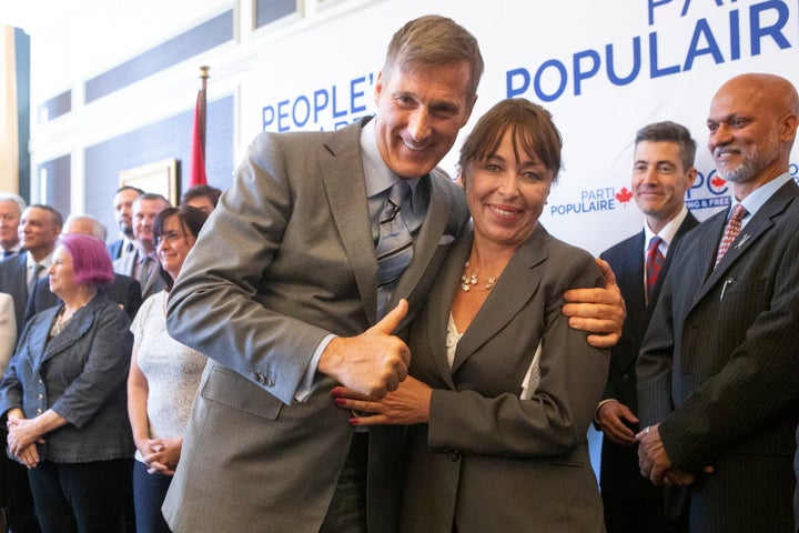 People's Party of Canada Leader Maxime Bernier poses for a photo with candidate Renata Ford, wife of the late Toronto mayor Rob Ford, at an announcement in Toronto on June 21, 2019.