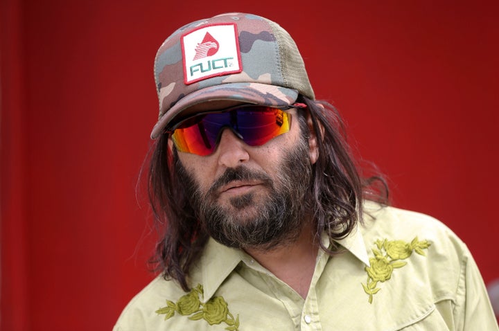 In this April 11, 2019 file photo, Los Angeles artist Erik Brunetti, the founder of the streetwear clothing company "FUCT," p