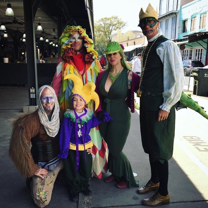 Lee (right) works as a costume and wardrobe designer for stage and screen and proudly outfits the family for carnival season in New Orleans. Clint is on the other side of me, Andy is kneeling next to Wilder.