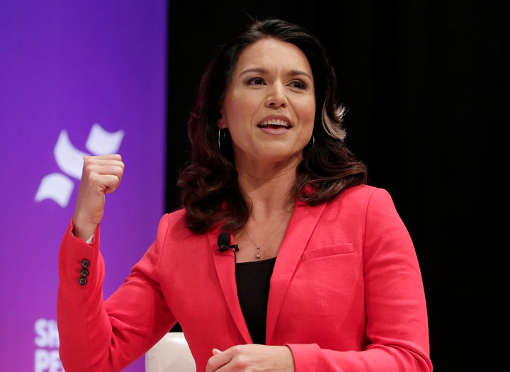 Rep. Tulsi Gabbard (D-Hawaii) answers questions at a She the People presidential forum at Texas State University in April.