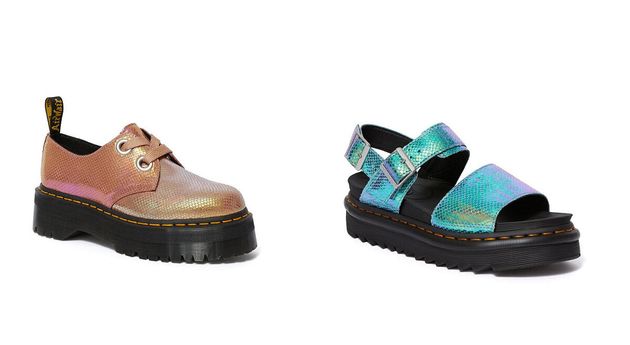 (L-R) ﻿Holly Iridescent Shoe,  £149, and Voss Iridescent Sandal, £99