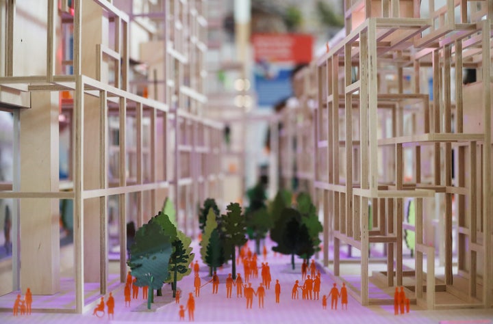 A picture of Sidewalk Labs' conceptual scale model of Toronto's Quayside development, released June 24, 2019. All the buildings will timber, topping out at 35 stories.