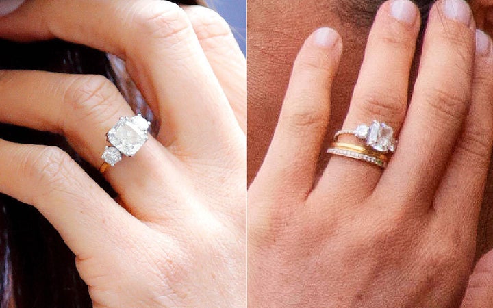 Meghan's original band on left, and her updated band (and new eternity ring) on the right. 