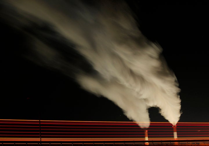 Emissions rise from the stacks of the La Cygne Generating Station coal-fired power plant in La Cygne, Kansas.