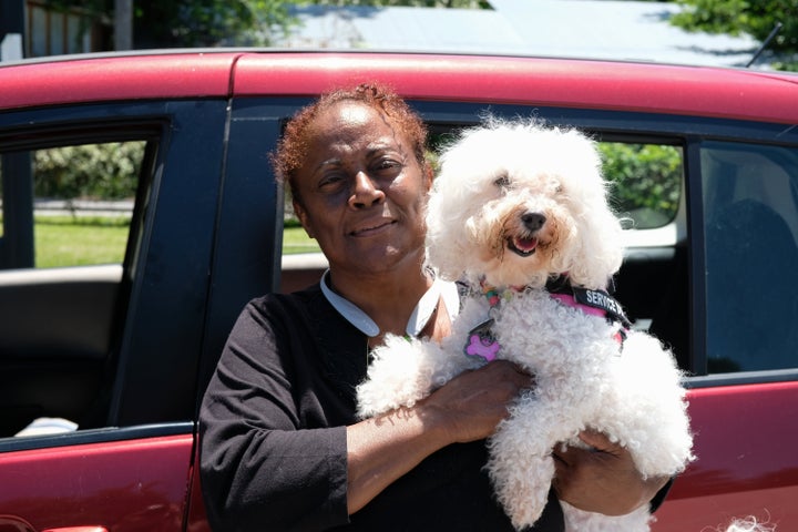 Donna Ware, pictured here with her service dog, Pilaf, is one of the committee’s original members and has not had stable housing for several years.