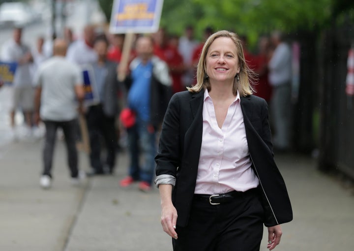 Queens Borough President Melinda Katz arrives at her polling place June 25.