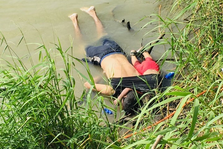 The bodies of Salvadoran migrant Oscar Alberto Martínez Ramírez and his nearly 2-year-old daughter Valeria lie on the bank of the Rio Grande after they drowned trying to cross the river to Brownsville, Texas. 