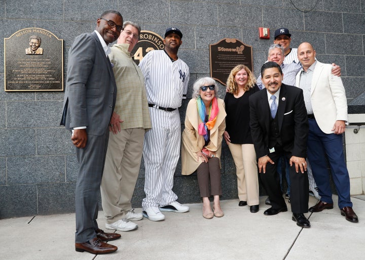 Representatives of the the Stonewall Inn and the New York Yankees honored the 50th anniversary of the Stonewall Inn Uprising Tuesday.
