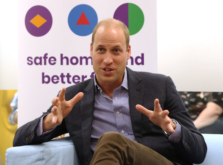 The Duke of Cambridge speaks to former and current service users during a visit to the Albert Kennedy Trust in London to learn about the issue of LGBTQ youth homelessness in London on June 26. 