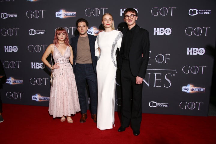 Maisie Williams, Kit Harington, Sophie Turner and Isaac Hempstead Wright at the Season 8 premiere of "Game of Thrones" in Belfast, Northern Ireland, in April.