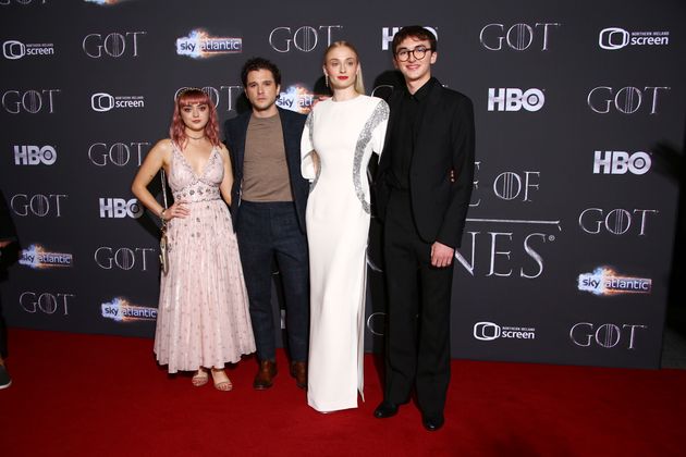 Maisie Williams, Kit Harington, Sophie Turner and Isaac Hempstead Wright at the Season 8 premiere of 