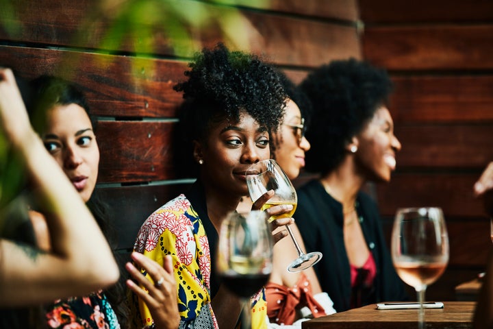 "Excellent ... I am blending right in. My right boob is dripping like a faucet and I'm drunk off these two sips of wine, and no one is the wiser."