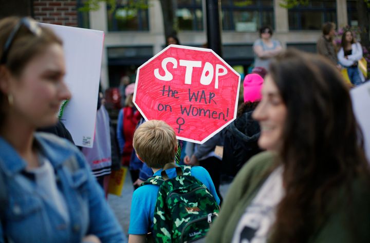 A 9-year-old carries a sign at a May abortion rights rally in Portland, Maine.