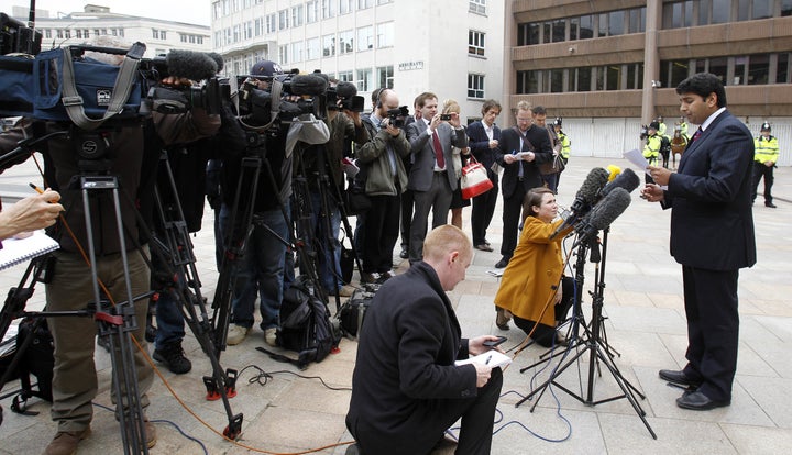 Alias Yousaf, solicitor for Adil Khan, speaks to the media outside Liverpool Crown Court, where nine Asian men were jailed for their part in a child sex ring which exploited vulnerable teenage girls.