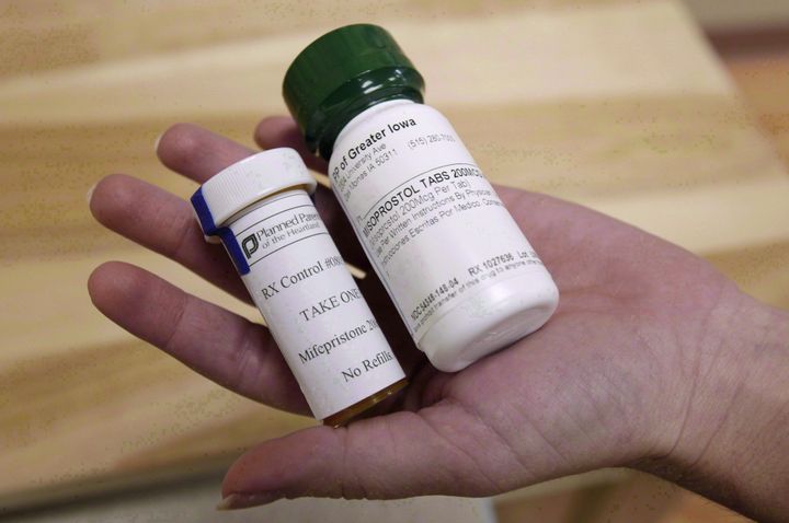 Bottles of the abortion-inducing drug Mifegymiso, a two-drug combination using mifepristone and misoprostol.