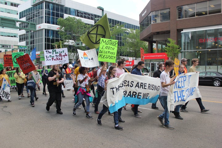 Youth climate strikers march in Edmonton on June 28, 2019.