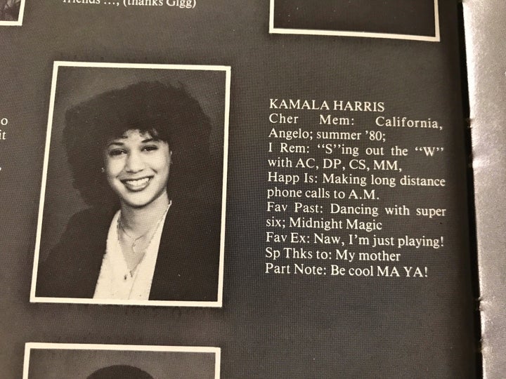 Kamala Harris, now a U.S. Senator and Democratic hopeful, is seen in a high school yearbook entry from Westmount.