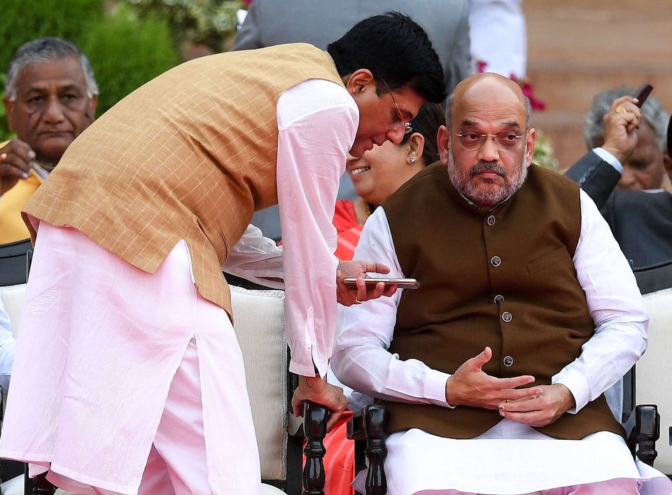 Commerce Minister Piyush Goyal speaking with BJP President Amit Shah in a file