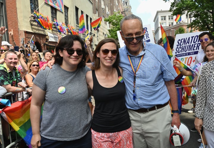 Senate Minority Leader Chuck Schumer (D-N.Y.) at the NYC Pride March with his daughter, Alison, and her wife, Elizabeth Weiland.