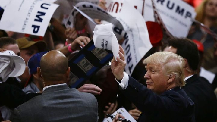 Then-presidential candidate Donald Trump greets supporters after a 2016 rally in Costa Mesa, California. State lawmakers are considering legislation that would require presidential candidates to make public years’ worth of tax returns in order to appear on the 2020 primary ballot. Trump has made a high-profile argument that he won’t release his returns.