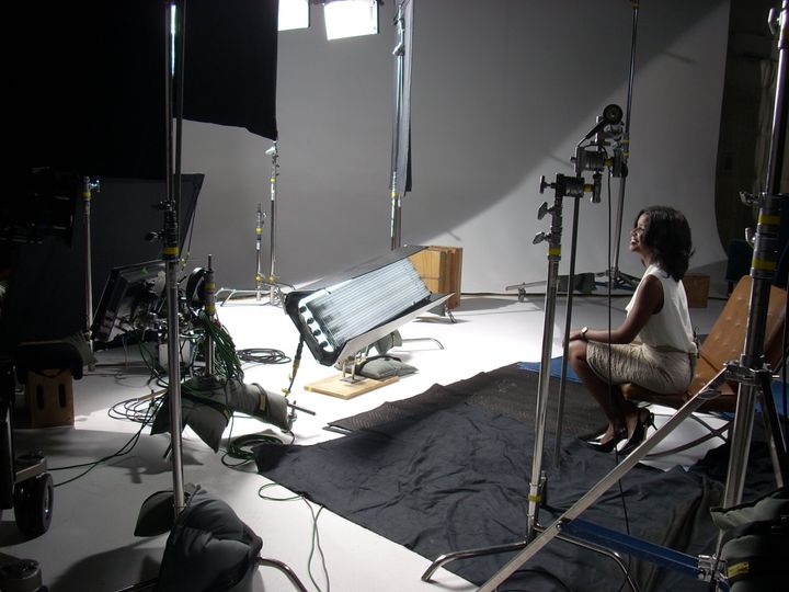 The author, on set shooting a commercial.
