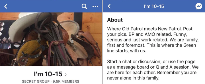 A screenshot showing the title of the Facebook group, left, and the description.