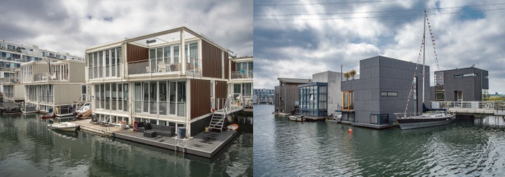 Dutch architects have designed buildings that can withstand floods. These houses in Ijburg, just outside of Amsterdam, are floating on the water.