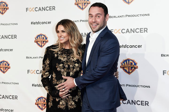 Yael Cohen, left, and Scooter Braun attend a Fuck Cancer gala in 2018.