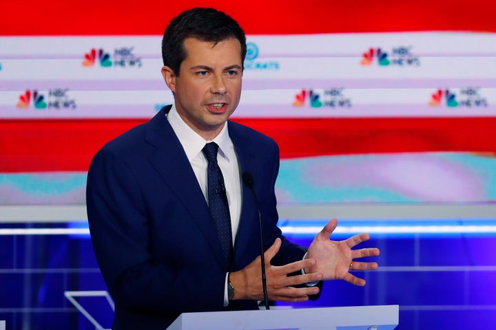 Mayor Pete Buttigieg, the mayor of South Bend, Indiana, speaks during the June 28 Democratic presidential primary debate in Miami. He has termed Obama the "last Democratic president of the Reagan era."