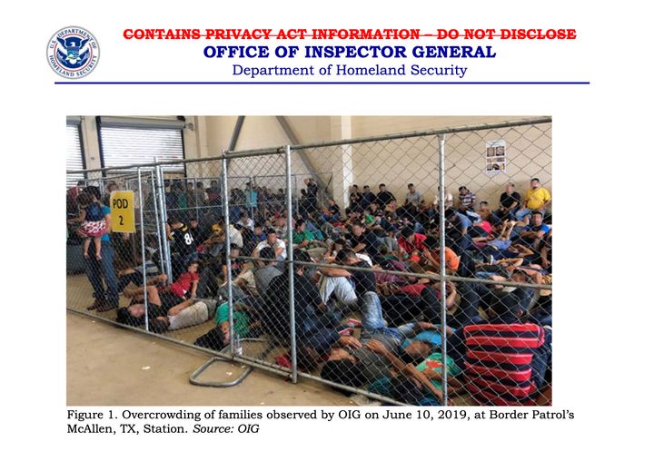 The inspectors observed families crowded into the Border Patrol’s McAllen, Texas, station on June 10.