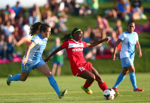 Crystal Dunn playing for the Washington Spirit during a NWSL match in Boyds, Maryland, in August 2014.