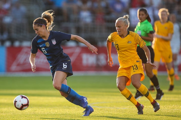 Morgan Brian during the Tournament of Nations match between Australia and United States on July 29, 2018, in East Hartford, Connecticut.