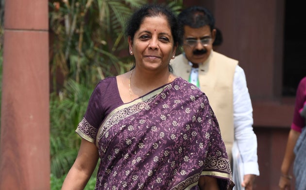 Finance Minister Nirmala Sitharaman walks to the Parliament in New Delhi on July 2,