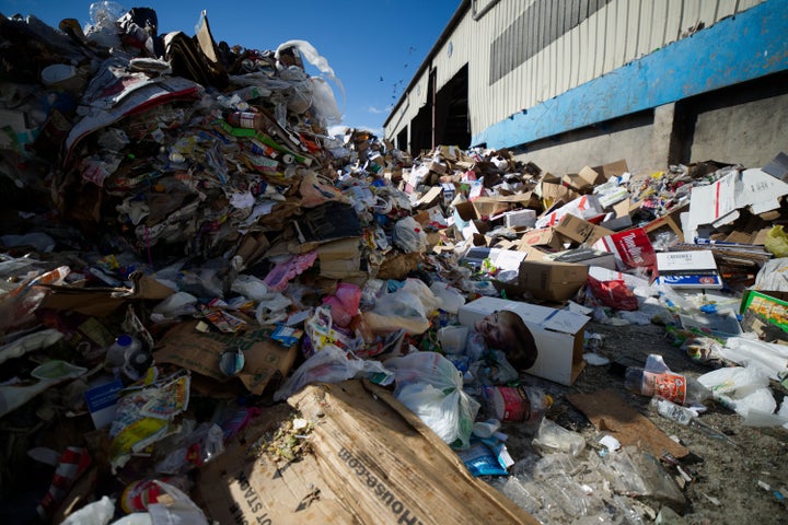 Unsorted rubbish is piled up on the yard outside the Materials Recovery Facility, in South Philadelphia on Feb. 13, 2017.