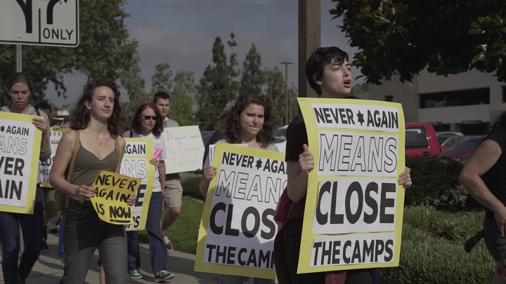 A "Never Again Action" protest in Los Angeles on Wednesday.